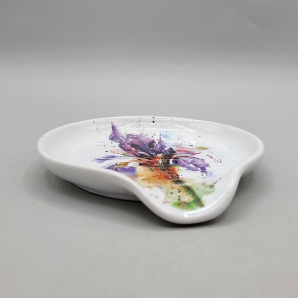 Dean Crouser Ceramic Spoon Rest Abstract Purple Iris Design - Picture 2 of 8